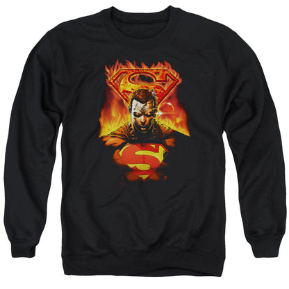 Superman Man On Fire Mens Crewneck Sweatshirt Black