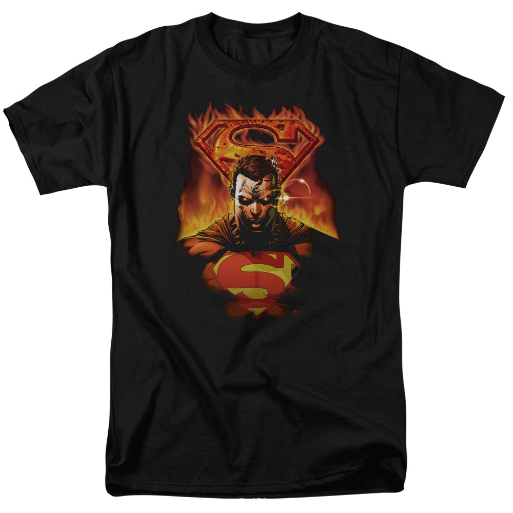 Superman Man On Fire Mens T Shirt Black