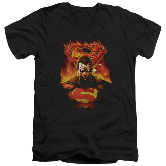 Superman Man On Fire S S Adult V Neck Black