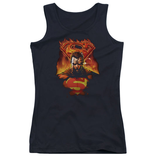 Superman Man On Fire Womens Tank Top Shirt Black