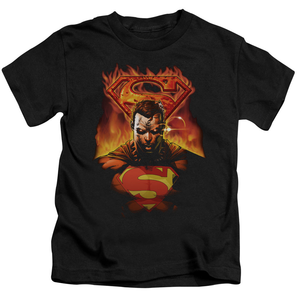 Superman Man On Fire Juvenile Kids Youth T Shirt Black