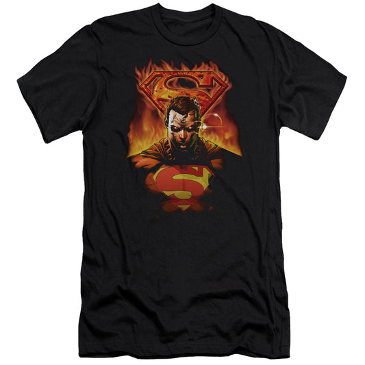 Superman Man On Fire Premium Bella Canvas Slim Fit Mens T Shirt Black