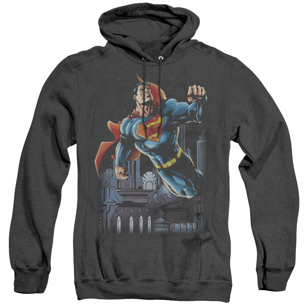 Superman Night Fight Heather Mens Hoodie Black