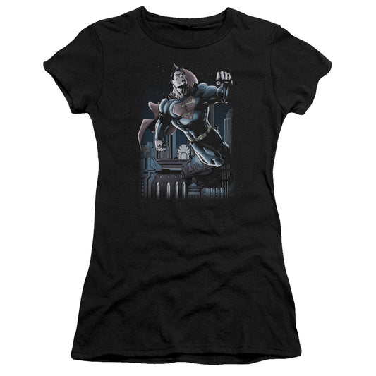 Superman Night Fight Junior Sheer Cap Sleeve Womens T Shirt Black