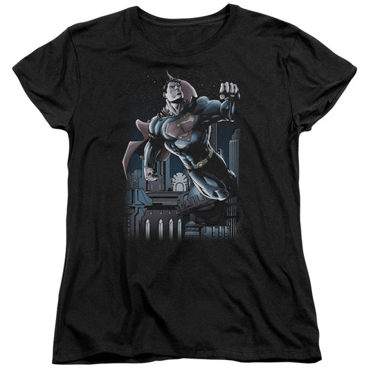 Superman Night Fight Womens T Shirt Black