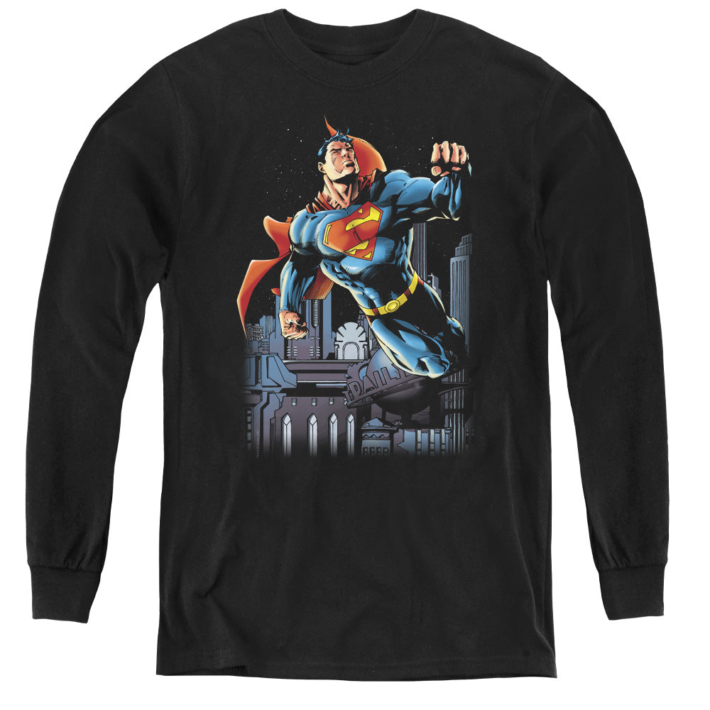 Superman Night Fight Long Sleeve Kids Youth T Shirt Black