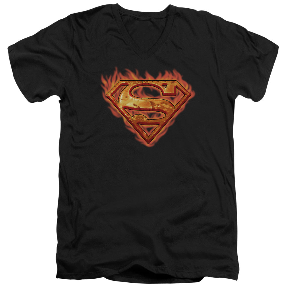 Superman Hot Metal Mens Slim Fit V Neck T Shirt Black