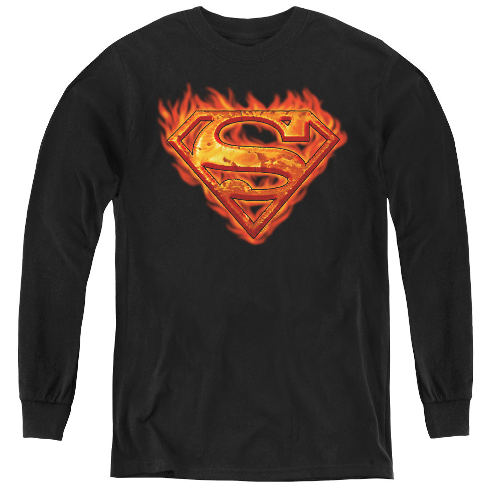 Superman Hot Metal Long Sleeve Kids Youth T Shirt Black