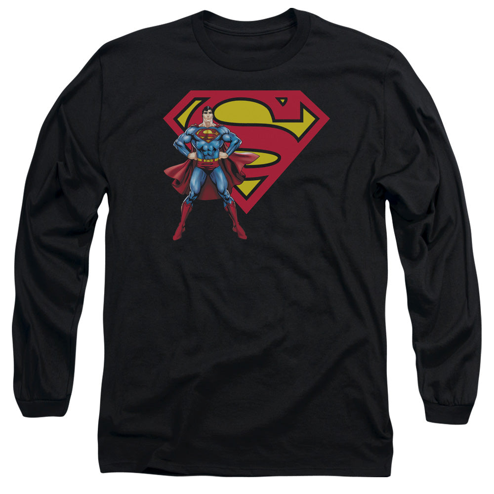 Superman Superman & Logo Mens Long Sleeve Shirt Black