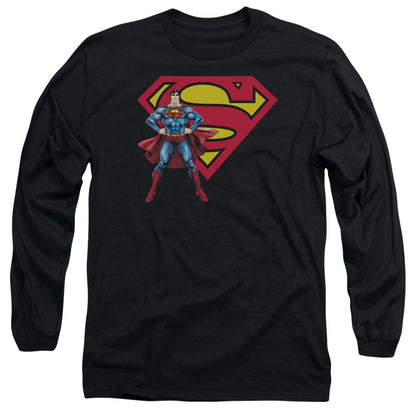 Superman Superman & Logo Mens Long Sleeve Shirt Black