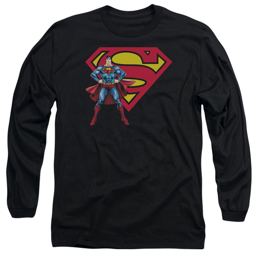 Superman Superman & Logo Mens Long Sleeve Shirt Black