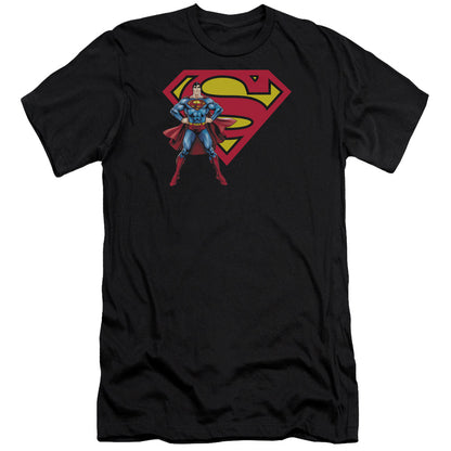 Superman Superman & Logo Premium Bella Canvas Slim Fit Mens T Shirt Black