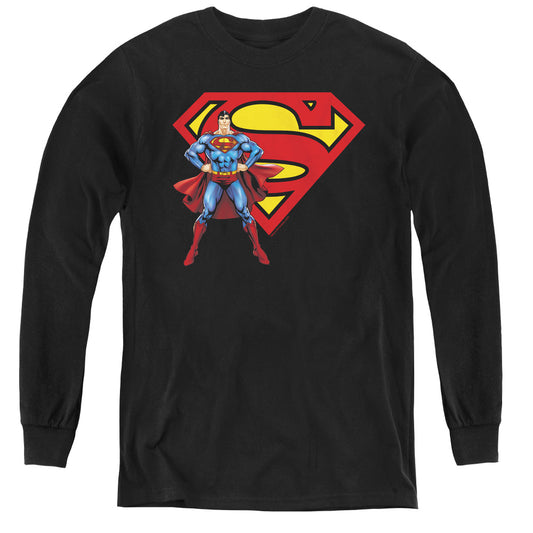 Superman Superman & Logo Long Sleeve Kids Youth T Shirt Black