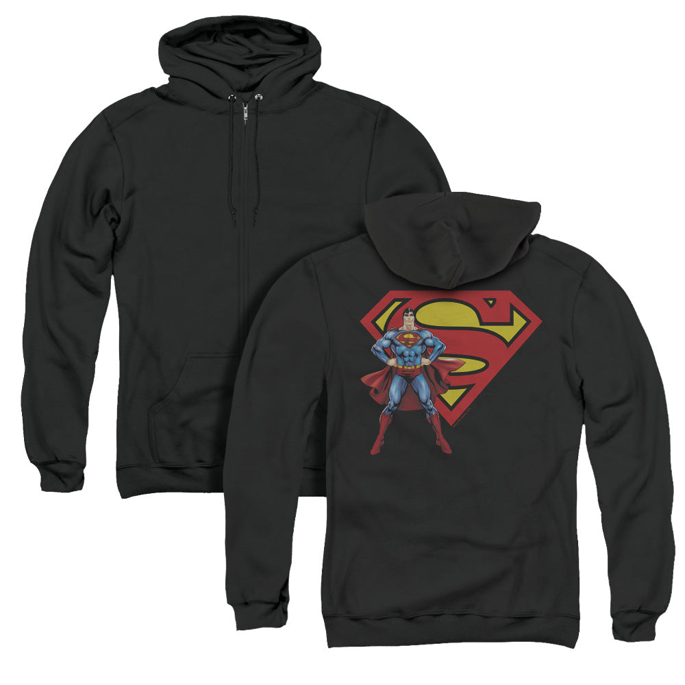 Superman Superman & Logo Back Print Zipper Mens Hoodie Black