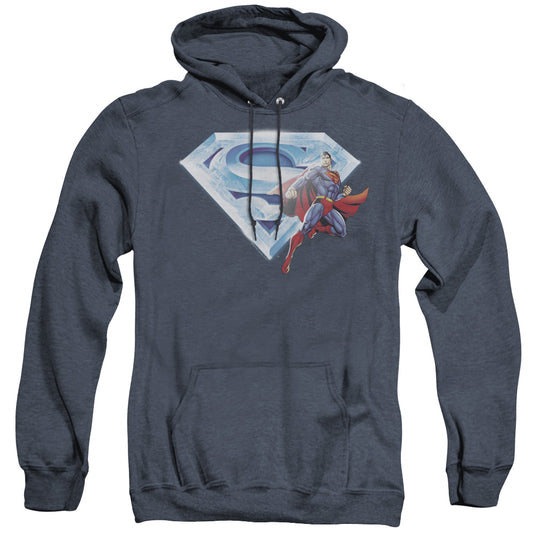 Superman Superman & Crystal Logo Mens Heather Hoodie Navy