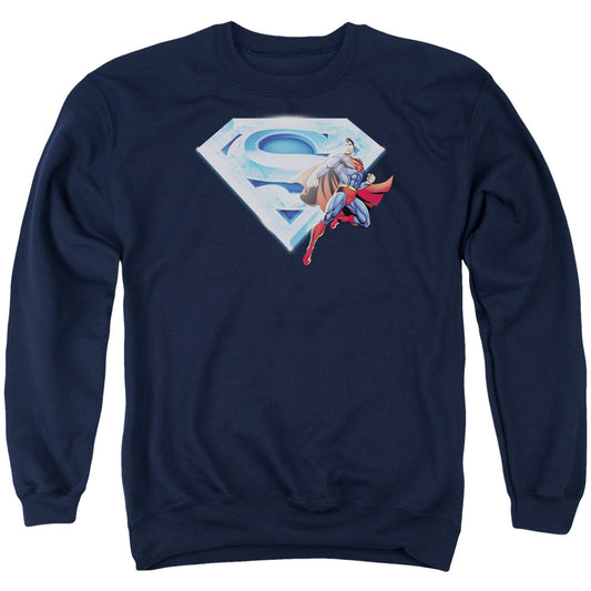 Superman Superman &Amp; Crystal Logo Mens Crewneck Sweatshirt Navy