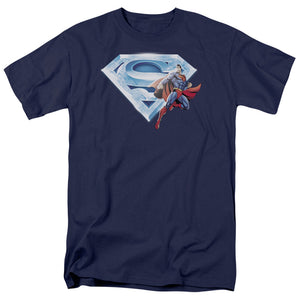 Superman Superman & Crystal Logo Mens T Shirt Navy Blue