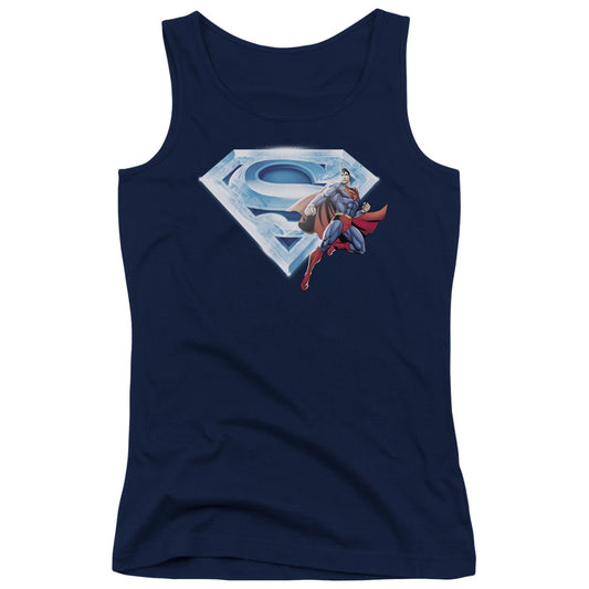 Superman Superman & Crystal Logo Womens Tank Top Shirt Navy