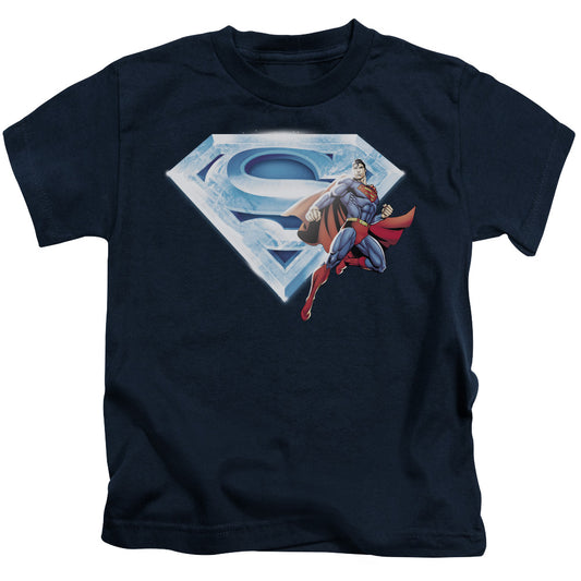 Superman Superman & Crystal Logo Juvenile Kids Youth T Shirt Navy