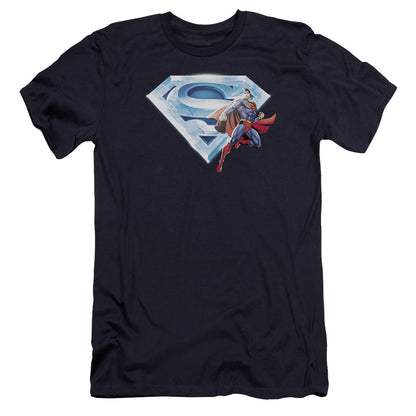 Superman Superman & Crystal Logo Premium Bella Canvas Slim Fit Mens T Shirt Navy