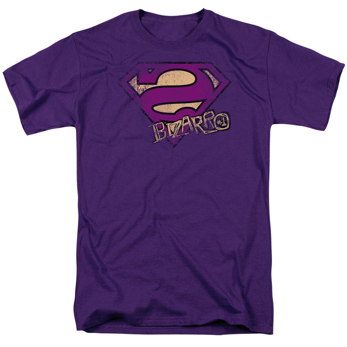Superman Bizarro Logo Distressed Mens T Shirt Purple