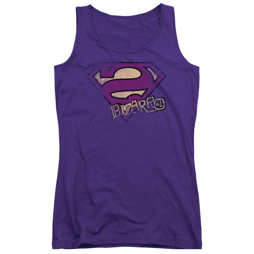 Superman Bizarro Logo Distressed Womens Tank Top Shirt Purple