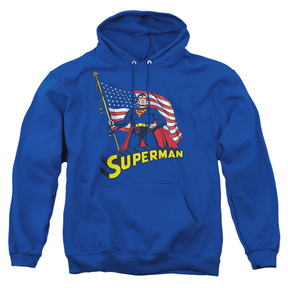 Superman American Flag Mens Hoodie Royal Blue