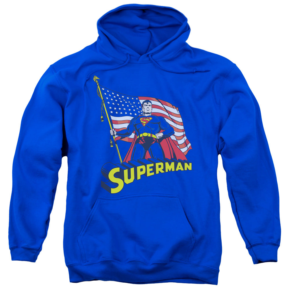 Superman American Flag Mens Hoodie Royal Blue