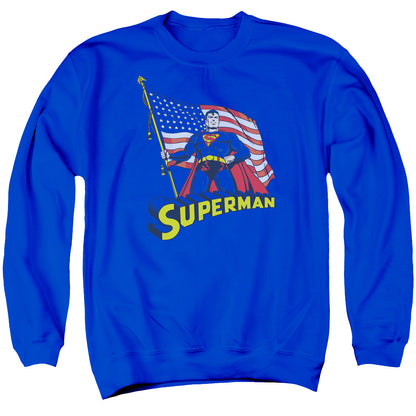 Superman American Flag Mens Crewneck Sweatshirt Royal Blue