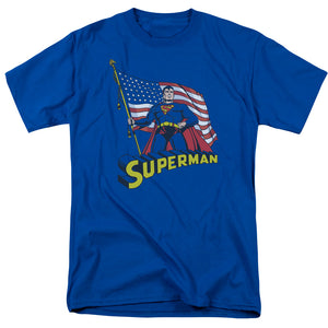 Superman American Flag Mens T Shirt Royal Blue