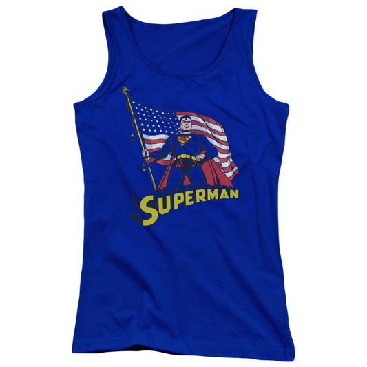 Superman American Flag Womens Tank Top Shirt Royal Blue