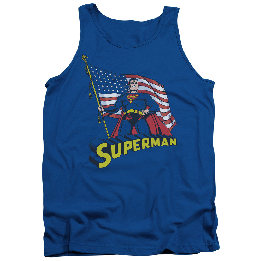 Superman American Flag Mens Tank Top Shirt Royal Blue