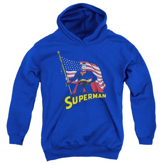 Superman American Flag Kids Youth Hoodie Royal