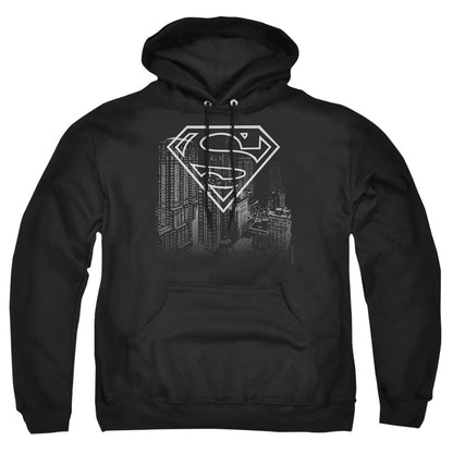 Superman Skyline Mens Hoodie Black