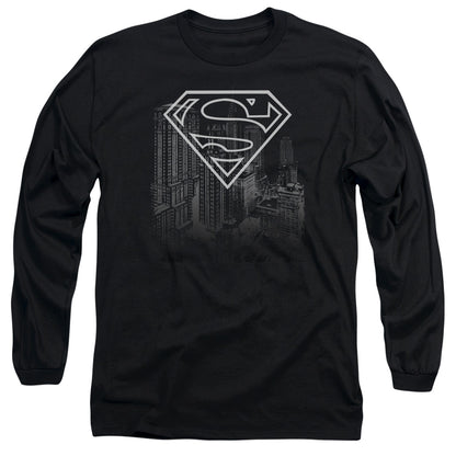 Superman Skyline Mens Long Sleeve Shirt Black