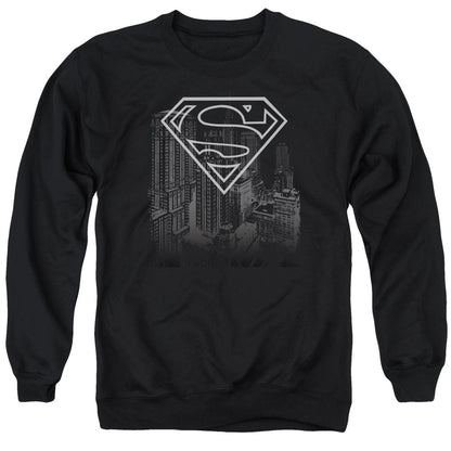 Superman Skyline Mens Crewneck Sweatshirt Black