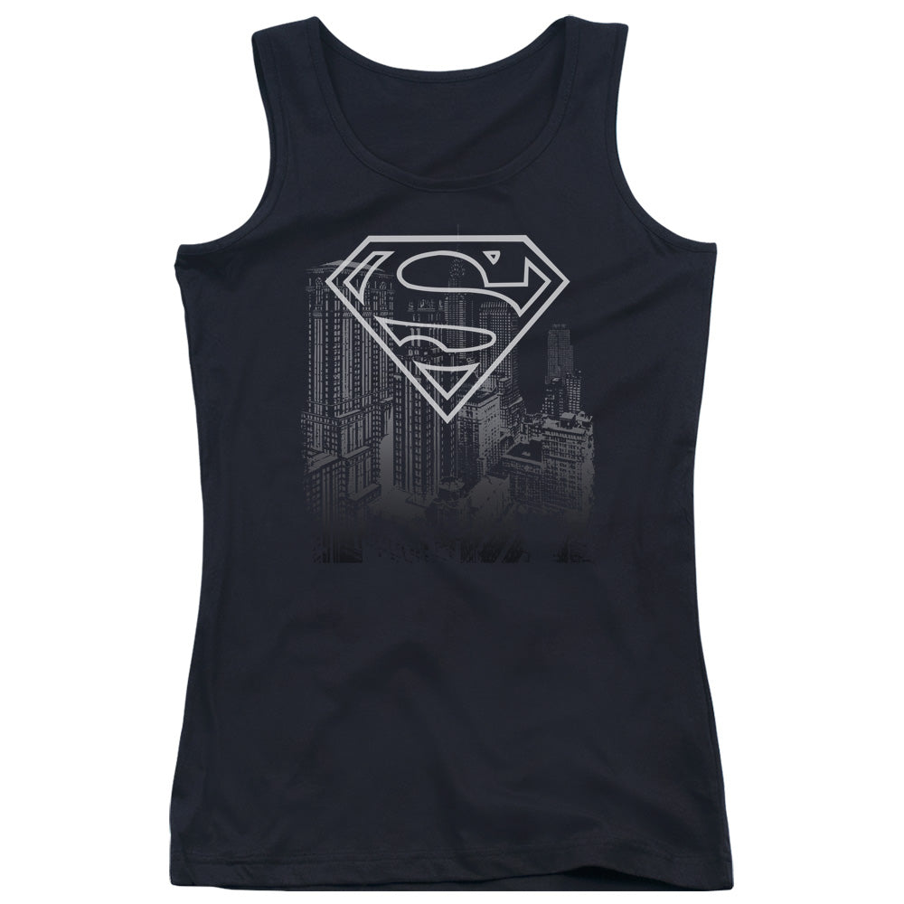 Superman Skyline Womens Tank Top Shirt Black