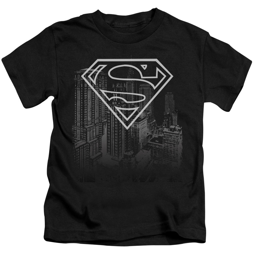 Superman Skyline Juvenile Kids Youth T Shirt Black