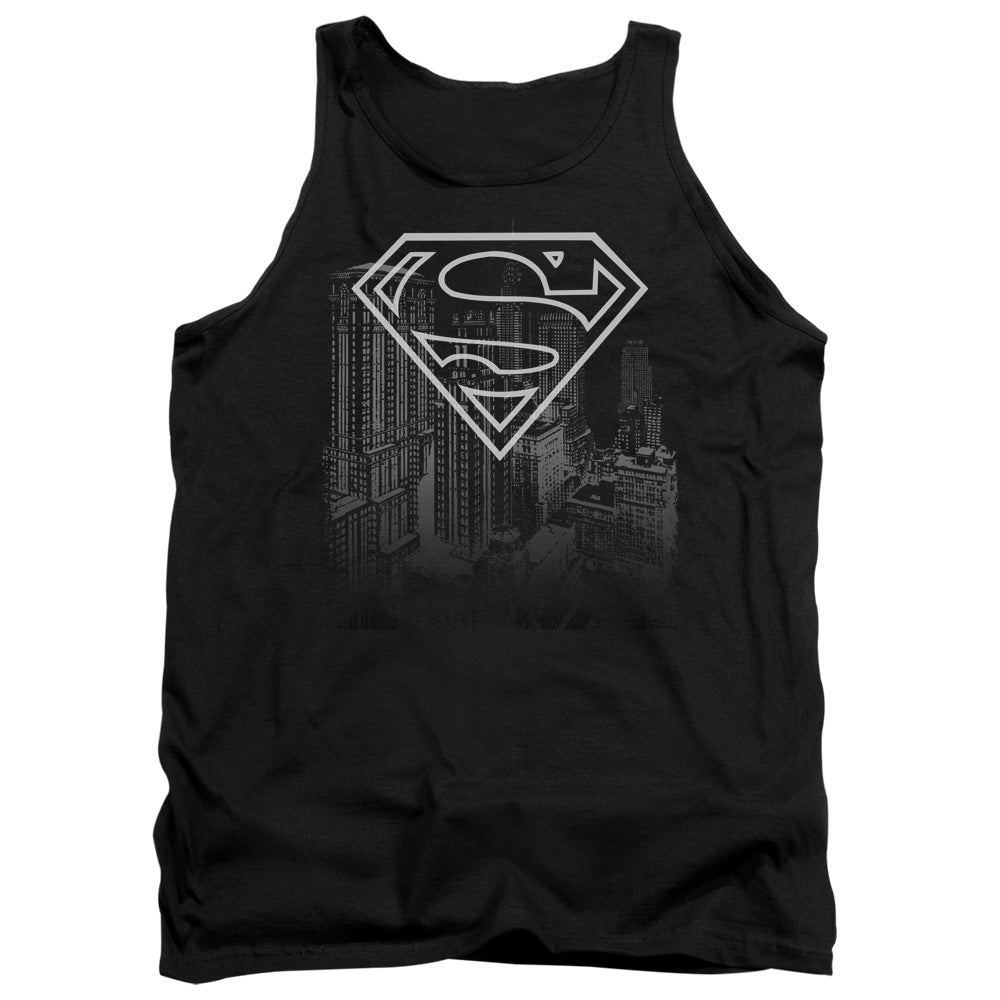 Superman Skyline Mens Tank Top Shirt Black