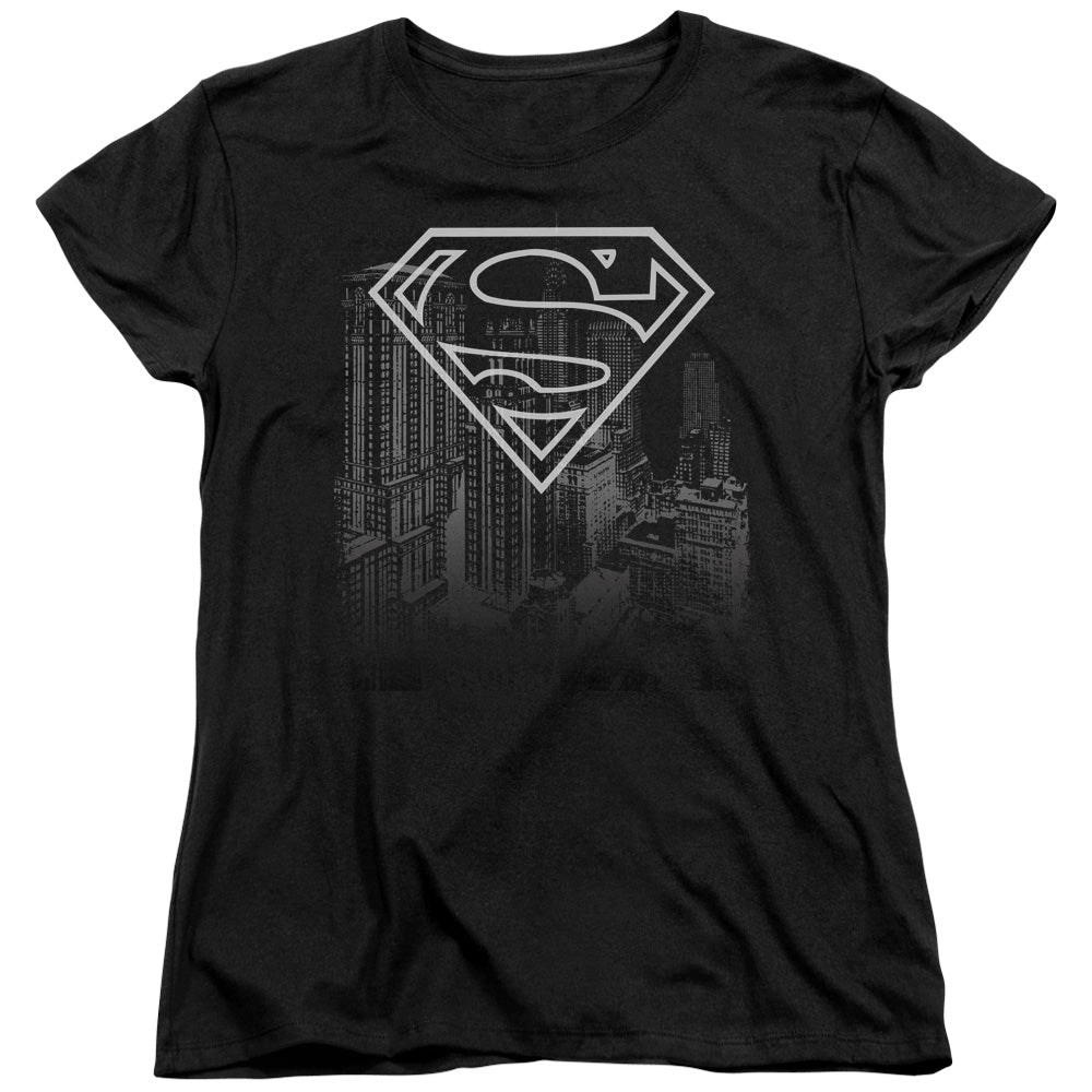 Superman Skyline Womens T Shirt Black