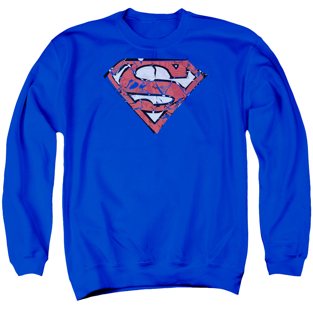 Superman Ripped And Shredded Mens Crewneck Sweatshirt Royal Blue