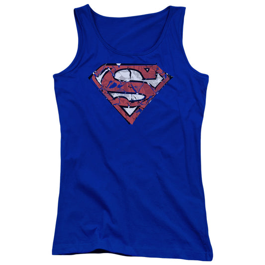 Superman Ripped And Shredded Womens Tank Top Shirt Royal Blue