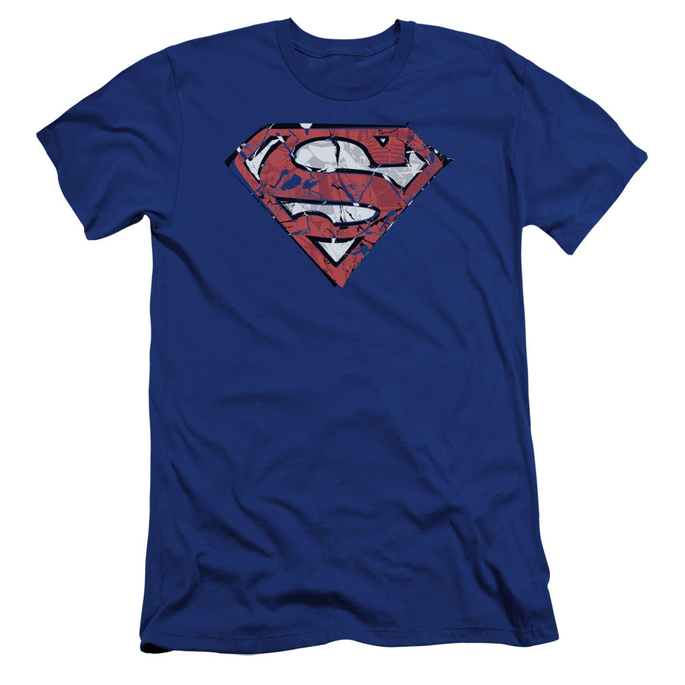 Superman Ripped And Shredded Premium Bella Canvas Slim Fit Mens T Shirt Royal Blue