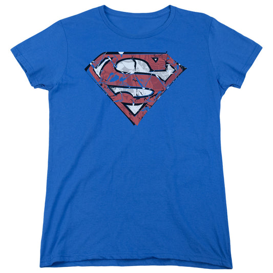 Superman Ripped And Shredded Womens T Shirt Royal Blue