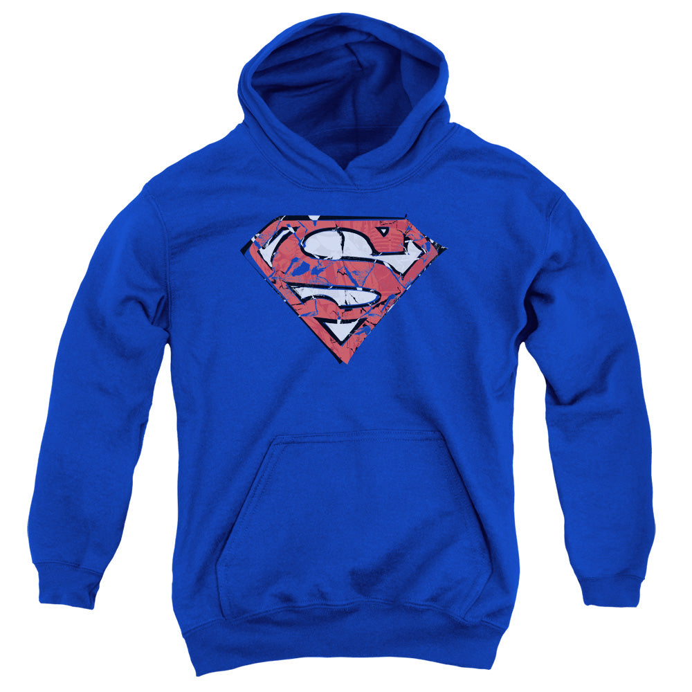 Superman Ripped And Shredded Kids Youth Hoodie Royal