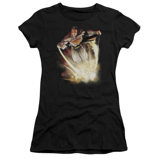 Superman Explosive Junior Sheer Cap Sleeve Womens T Shirt Black