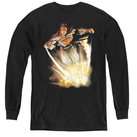 Superman Explosive Long Sleeve Kids Youth T Shirt Black