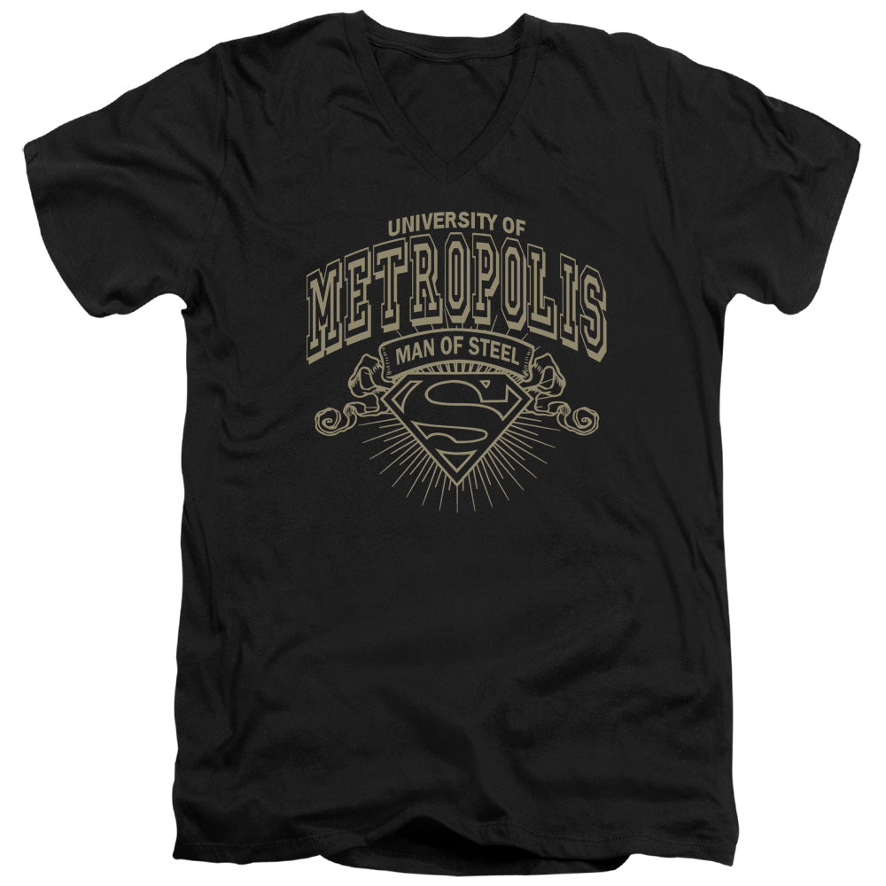 Superman University Of Metropolis S S Adult V Neck Black