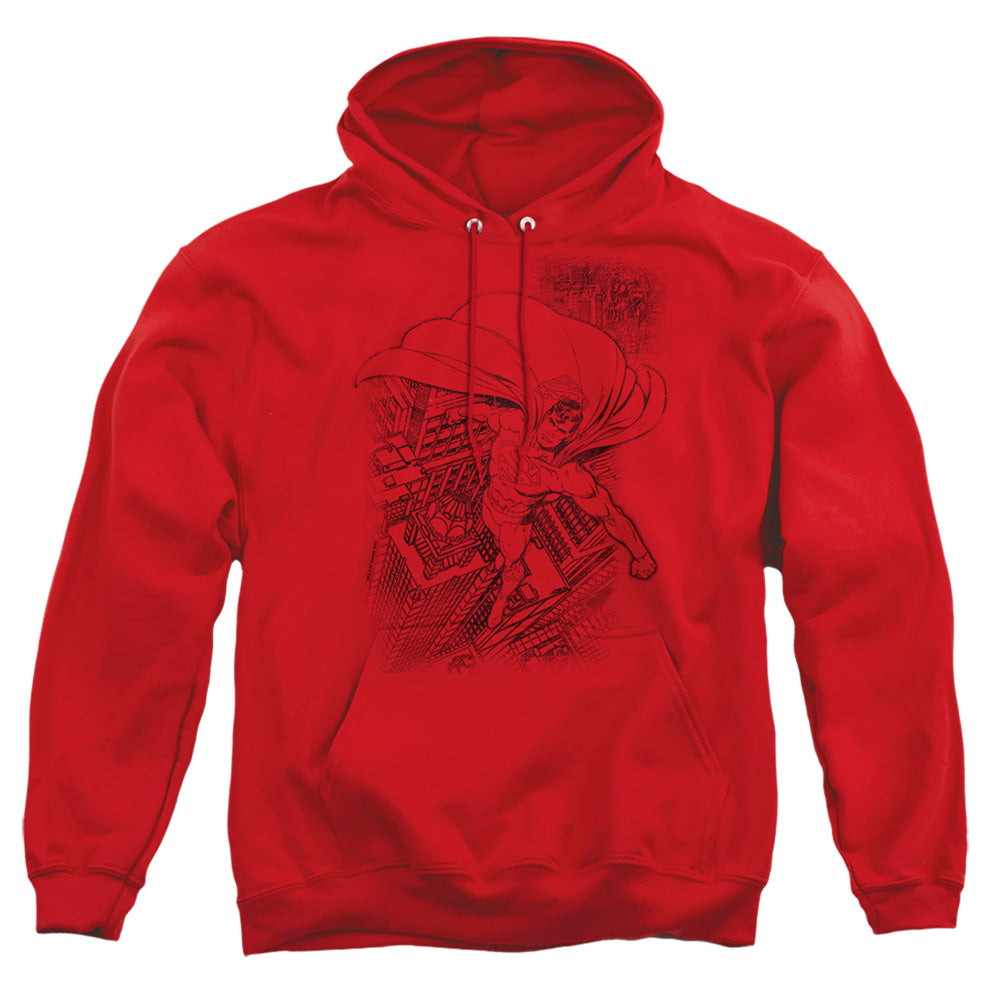 Superman In The City Mens Hoodie Red