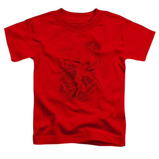 Superman In The City Toddler Kids Youth T Shirt Red